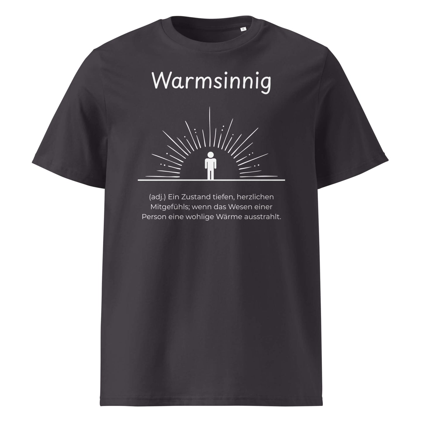 Warmsinnig Premium T-Shirt in Anthracite aus Bio-Baumwolle - neues Wort für wohlige Wärme - Front - Wortstolz Design