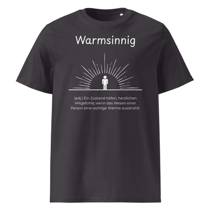 Warmsinnig Premium T-Shirt in Anthracite aus Bio-Baumwolle - neues Wort für wohlige Wärme - Front - Wortstolz Design