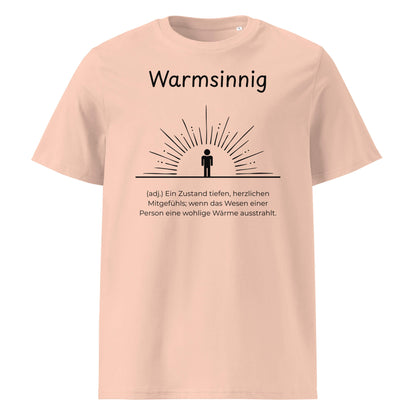 Warmsinnig Premium T-Shirt in Fraiche Peche aus Bio-Baumwolle - neues Wort für wohlige Wärme - Front - Wortstolz Design