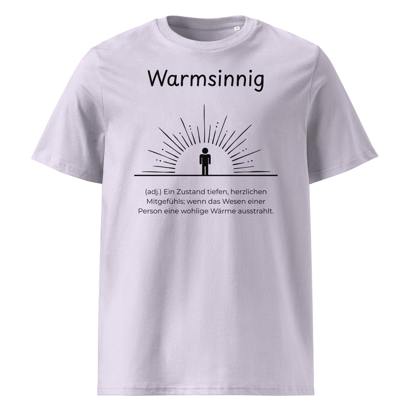 Warmsinnig Premium T-Shirt in Lavender aus Bio-Baumwolle - neues Wort für wohlige Wärme - Front - Wortstolz Design