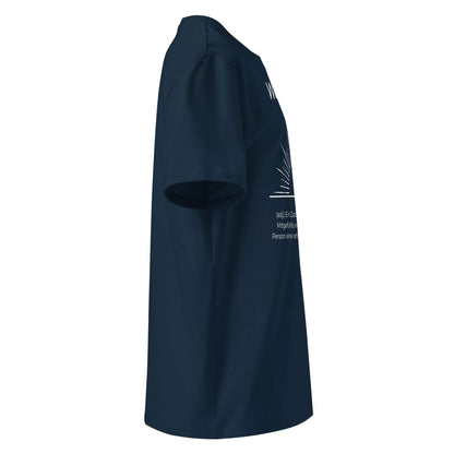 Warmsinnig Premium T-Shirt in Marineblau aus Bio-Baumwolle - neues Wort für wohlige Wärme - Rechts - Wortstolz Design