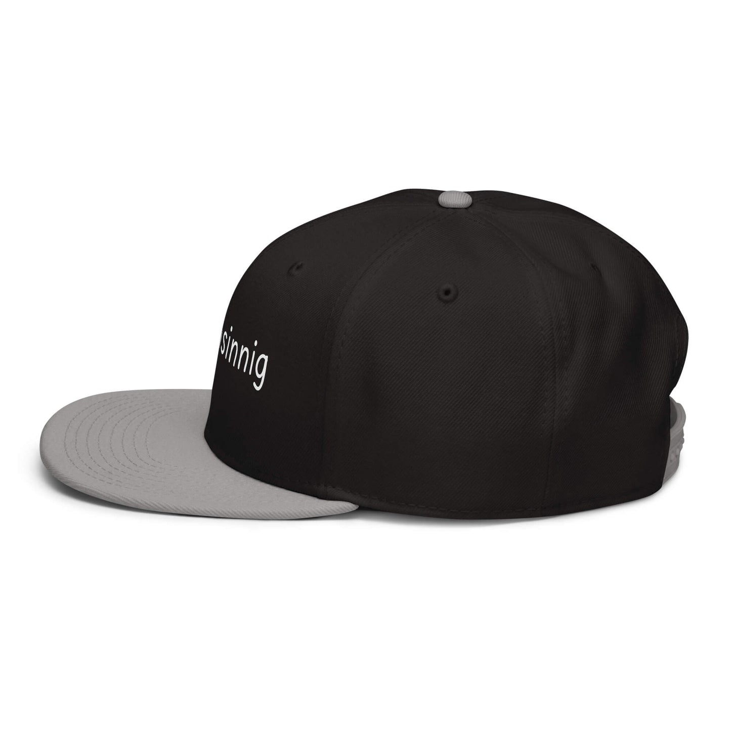 Warmsinnig Snapback Cap in Schwarz - Grau aus Acryl-Woll-Mix - neues Wort für wohlige Wärme - Links - Wortstolz Design