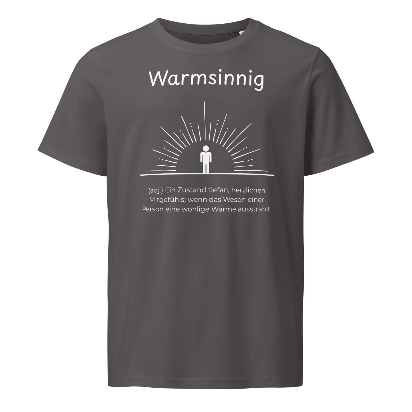 Warmsinnig T-Shirt in Anthracite aus Bio-Baumwolle - neues Wort für wohlige Wärme - Front - Wortstolz Design