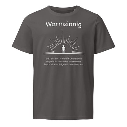 Warmsinnig T-Shirt in Anthracite aus Bio-Baumwolle - neues Wort für wohlige Wärme - Front - Wortstolz Design