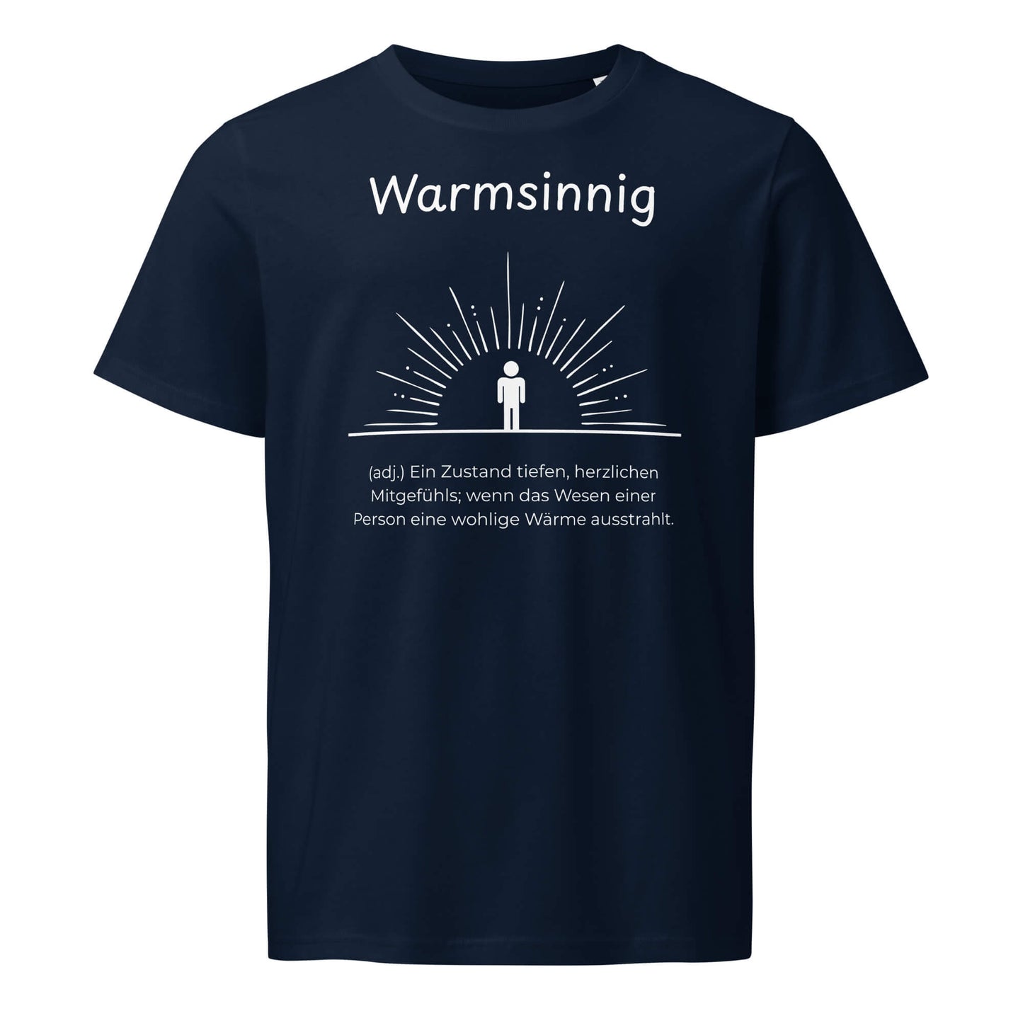 Warmsinnig T-Shirt in Marineblau aus Bio-Baumwolle - neues Wort für wohlige Wärme - Front - Wortstolz Design