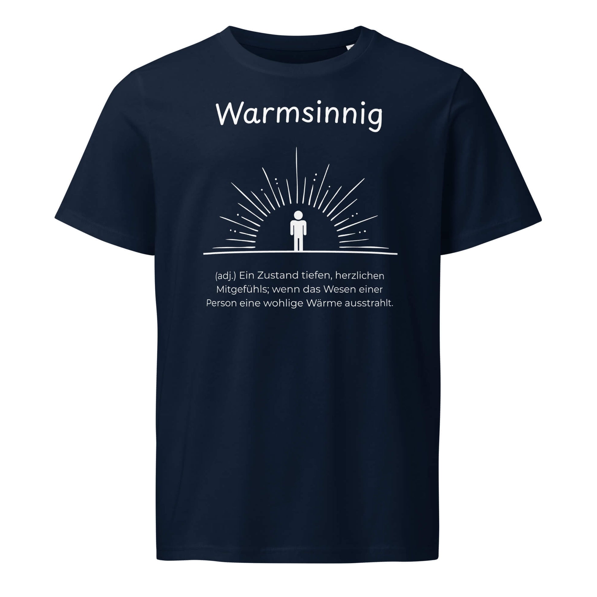 Warmsinnig T-Shirt in Marineblau aus Bio-Baumwolle - neues Wort für wohlige Wärme - Front - Wortstolz Design