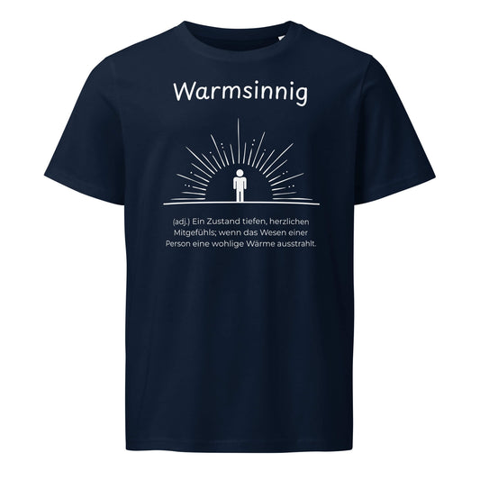Warmsinnig T-Shirt in Marineblau aus Bio-Baumwolle - neues Wort für wohlige Wärme - Front - Wortstolz Design