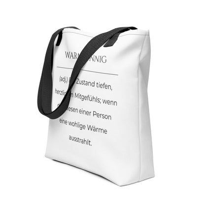 Warmsinnig - Stofftasche in Black - White aus Polyester und Baumwolle - Premium Edition - Frontansicht schräg mit schwarzem Print