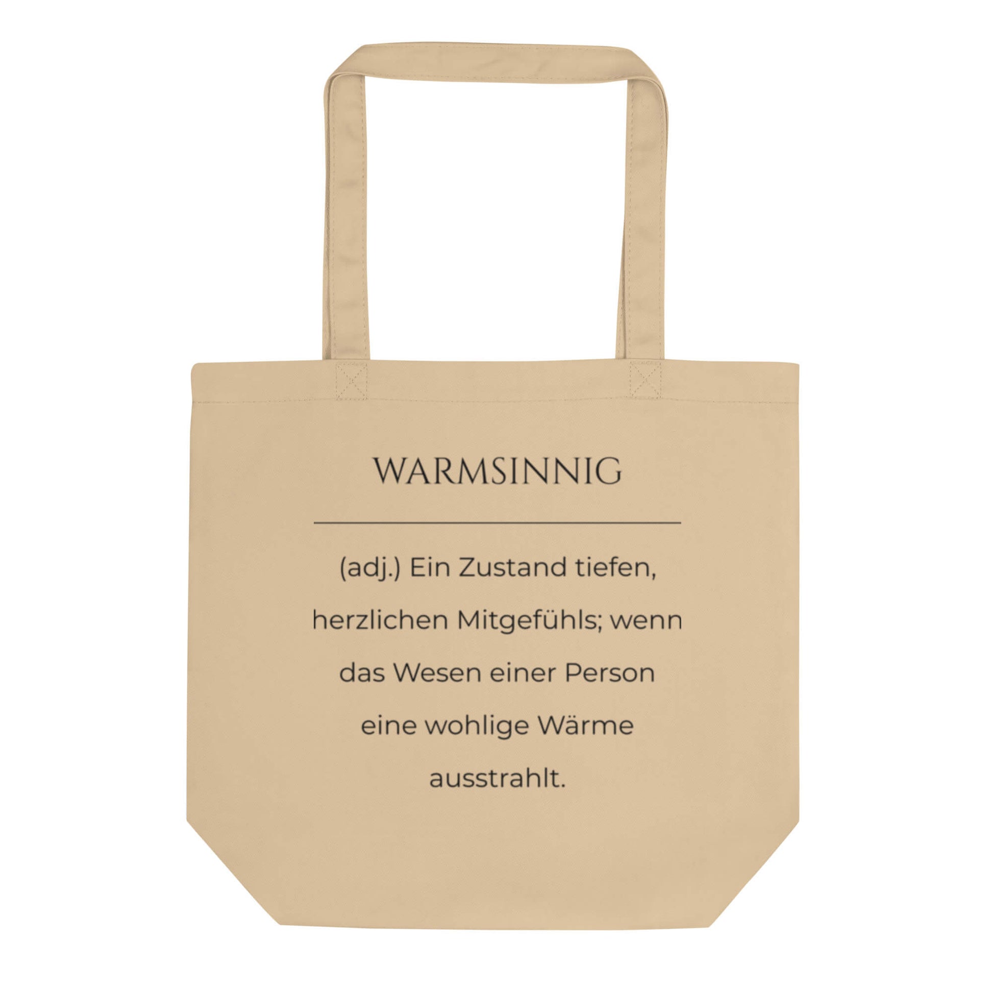 Warmsinnig Bio-Stoffbeutel. Einkaufstasche in Oyster aus Bio-Baumwolle - Res5 Edition - Frontansichtmit schwarzem Print