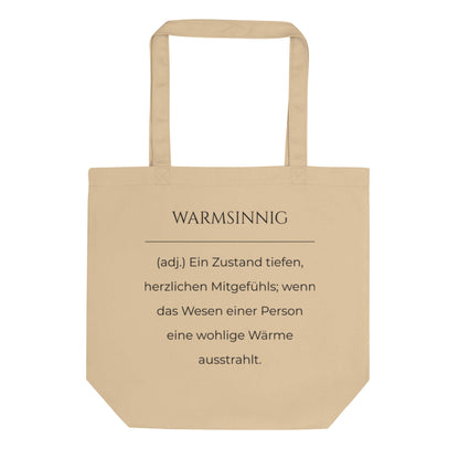 Warmsinnig Bio-Stoffbeutel. Einkaufstasche in Oyster aus Bio-Baumwolle - Res5 Edition - Frontansichtmit schwarzem Print