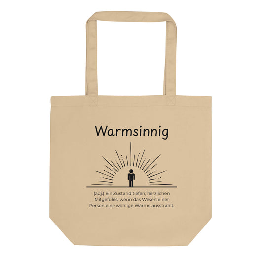 Warmsinnig Bio-Stoffbeutel. Einkaufstasche in Oyster aus Bio-Baumwolle - Res5 Edition - Frontansichtmit schwarzem Print