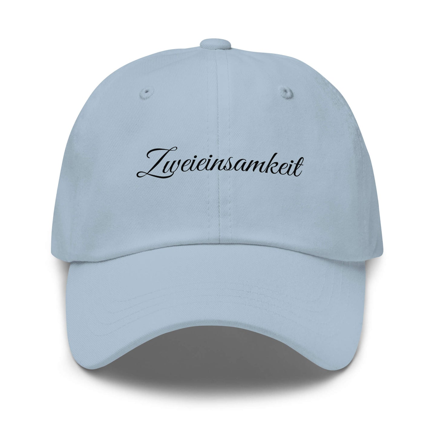 Zweieinsamkeit Premium Dad Cap in Light Blue aus Chino-Baumwoll-Twill - neues Wort für perfekte Momente zu zweit - Front - Wortstolz Design