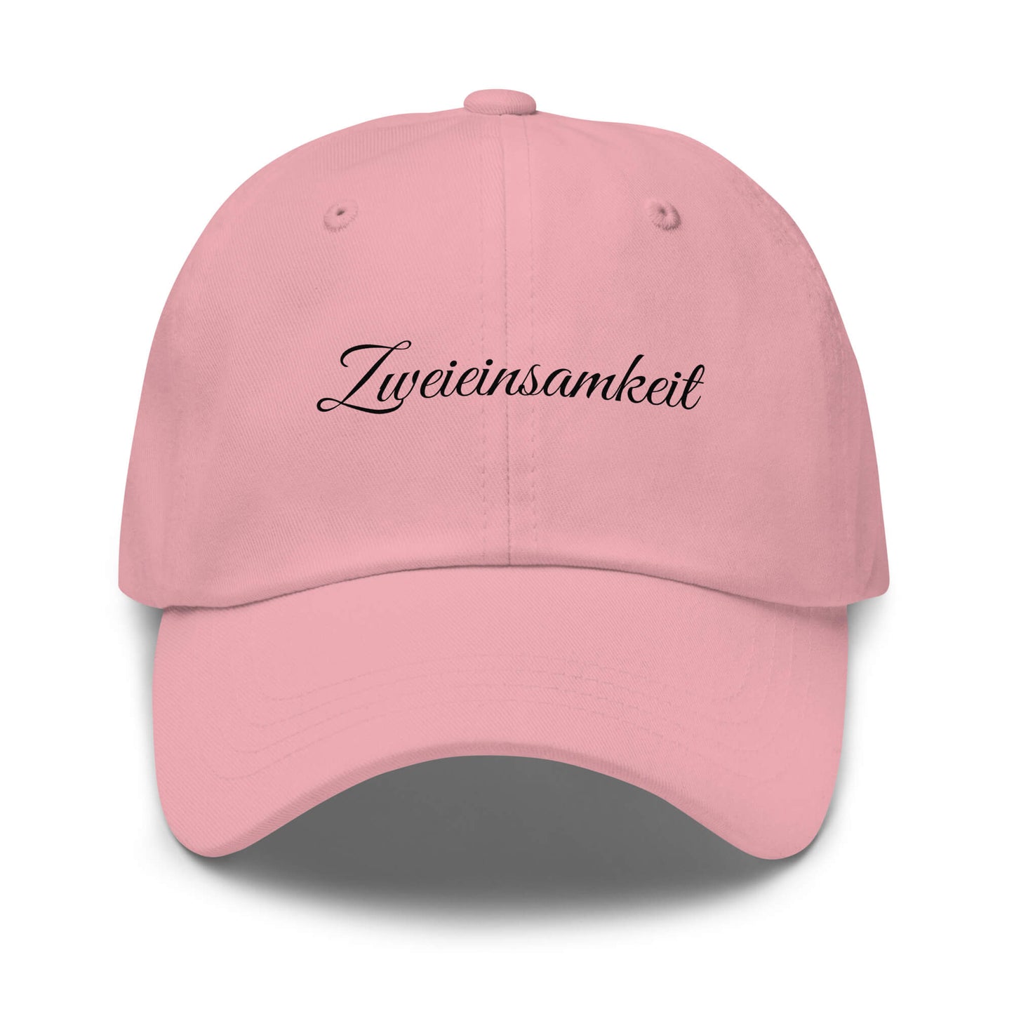 Zweieinsamkeit Premium Dad Cap in Pink aus Chino-Baumwoll-Twill - neues Wort für perfekte Momente zu zweit - Front - Wortstolz Design