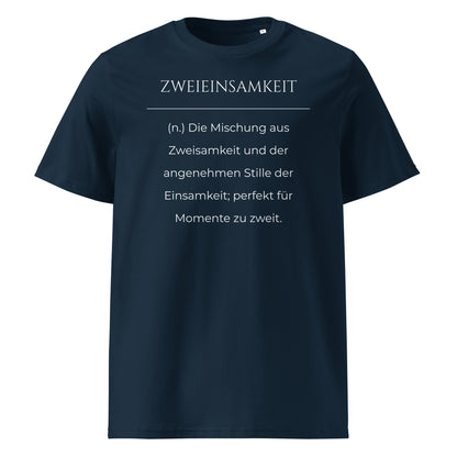 Zweieinsamkeit Premium T-Shirt in Marineblau aus Bio-Baumwolle - neues Wort für perfekte Momente zu zweit - Front - Wortstolz Design