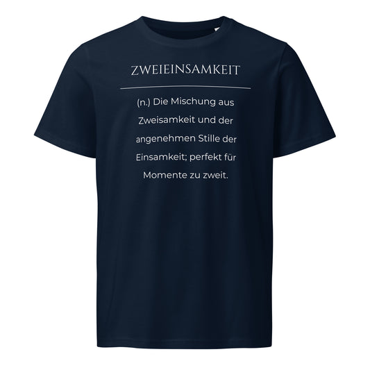 Zweieinsamkeit T-Shirt in Marineblau aus Bio-Baumwolle - neues Wort für perfekte Momente zu zweit - Front - Wortstolz Design