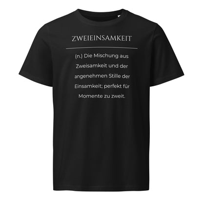 Zweieinsamkeit T-Shirt in Schwarz aus Bio-Baumwolle - neues Wort für perfekte Momente zu zweit - Front - Wortstolz Design