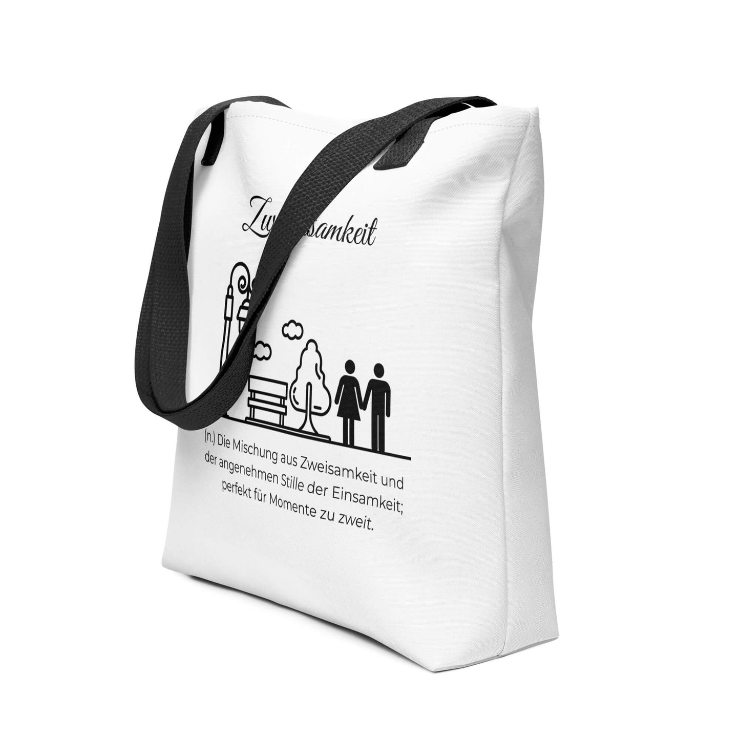 Zweieinsamkeit - Stofftasche in Black - White aus Polyester und Baumwolle - Premium Edition - Frontansicht schräg mit schwarzem Print