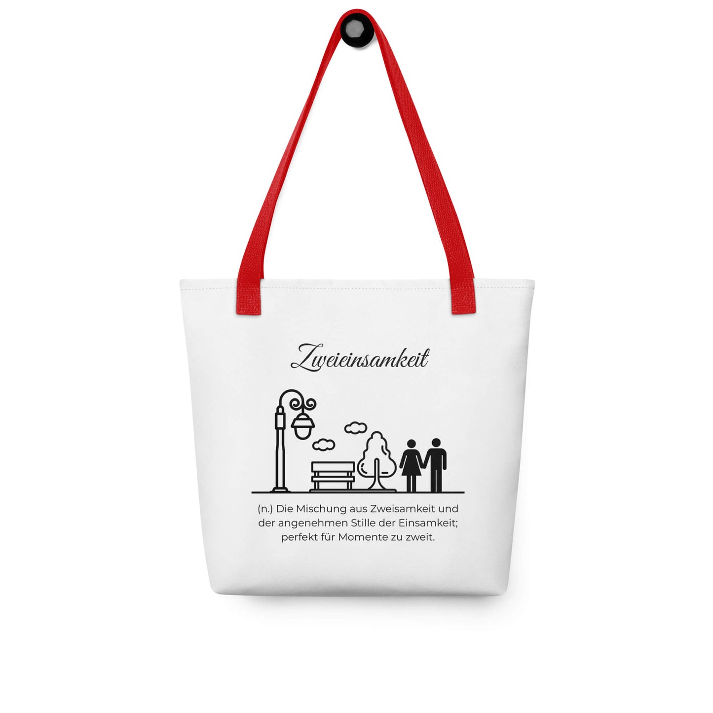 Zweieinsamkeit - Stofftasche in Red -White aus Polyester und Baumwolle - Premium Edition - Frontansicht hängend mit schwarzem Print